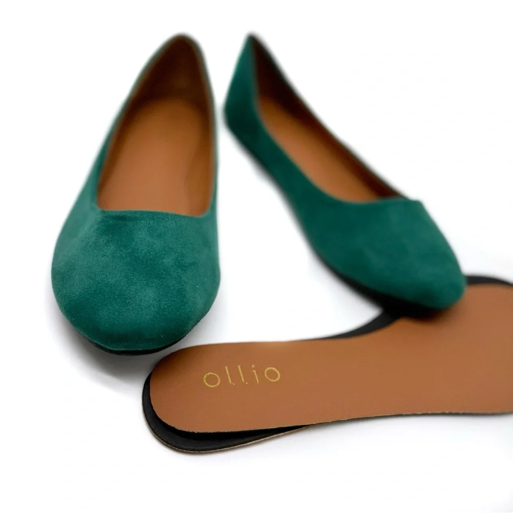 Ollio Faux Suede Ballet Flats Slip on Shoes Green Size 9 1/2